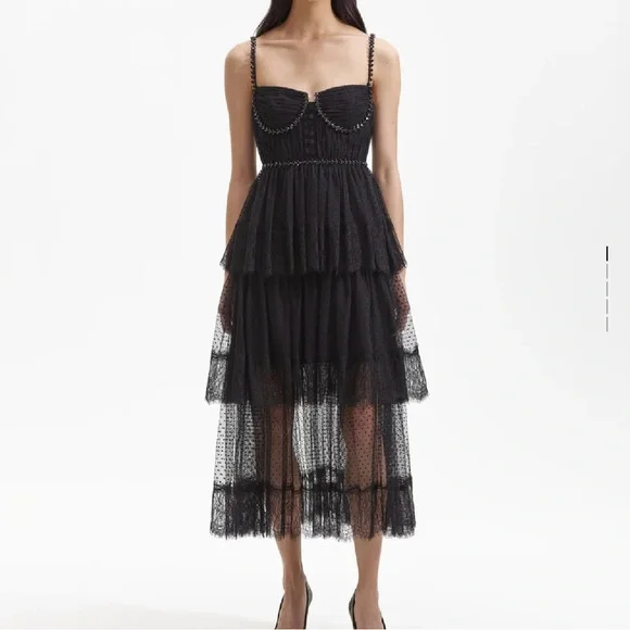 【送料&関税込】self-portrait Dot Mesh Tiered Dress Pink Dot Mesh Tier Midi Dress – self-portrait-US